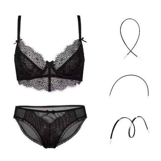 Women's Embroidery Bra and Panty Set - Sheer Mesh Lingerie Plus Size