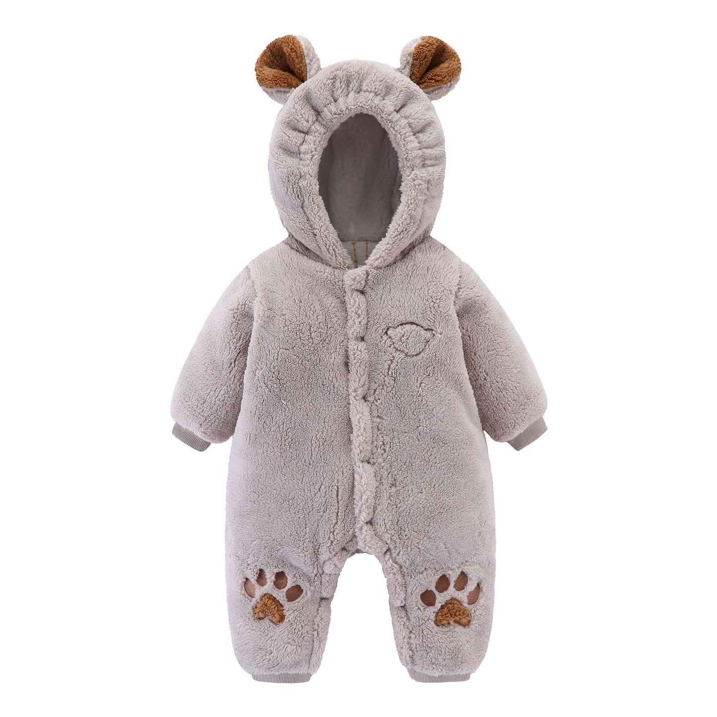 Baby Quilted Romper - Soft Rice Velvet Hooded Onesie for Newborns