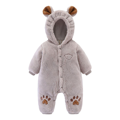 Baby Quilted Romper - Soft Rice Velvet Hooded Onesie for Newborns