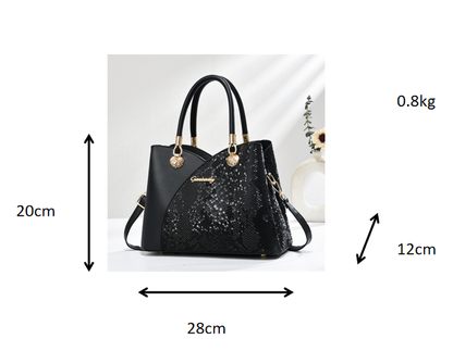 Large Capacity Fashion Tote Bag - PU Leather with Stone Pattern Detail