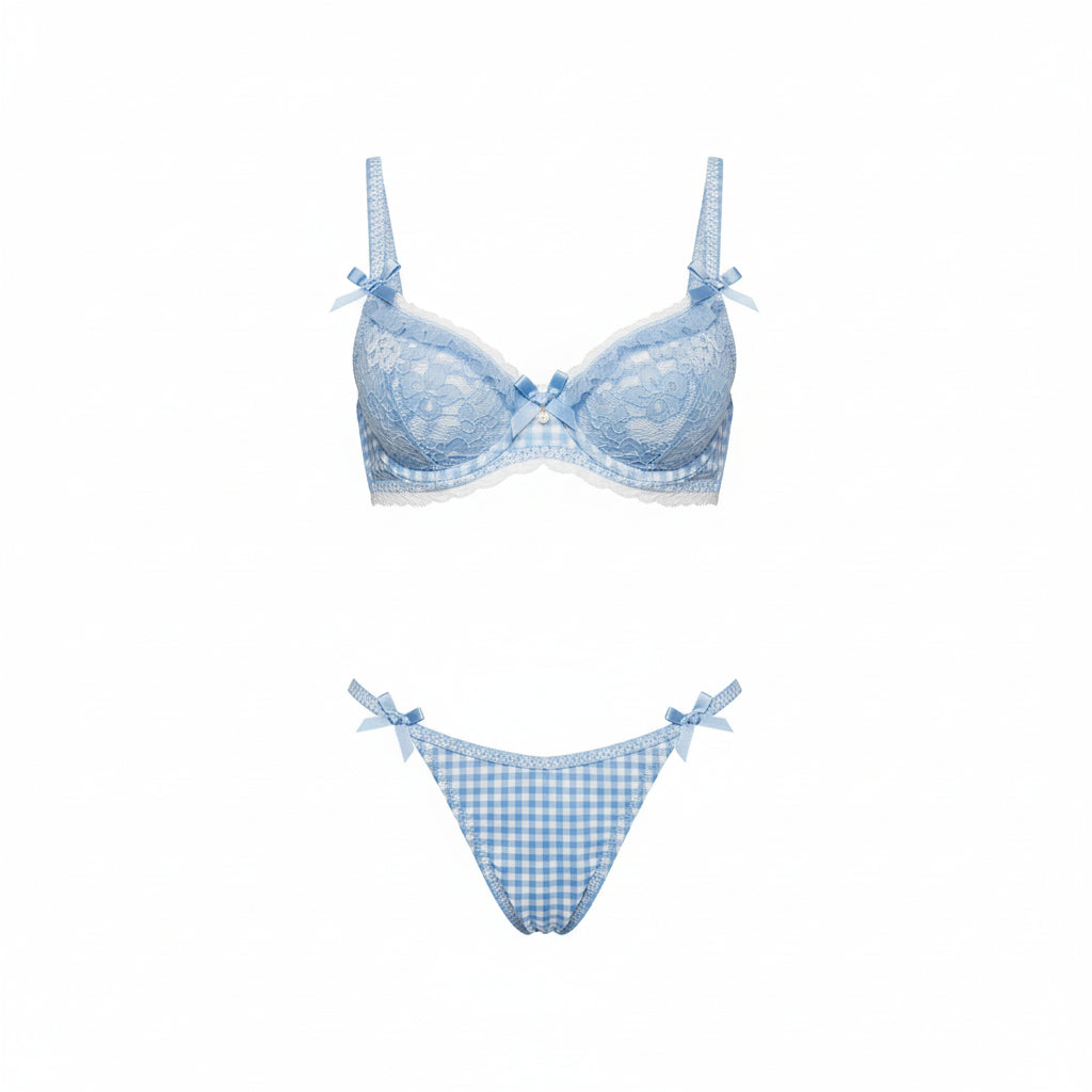 Women's Lace Bandeau Two-Piece Lingerie Set - Bow Detail Sleepwear