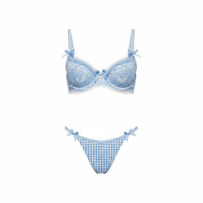 Women's Lace Bandeau Two-Piece Lingerie Set - Bow Detail Sleepwear