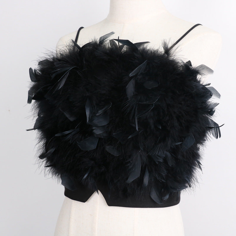 Women's Embroidered Feather Camisole Top - Summer Tube Top with Petal Details