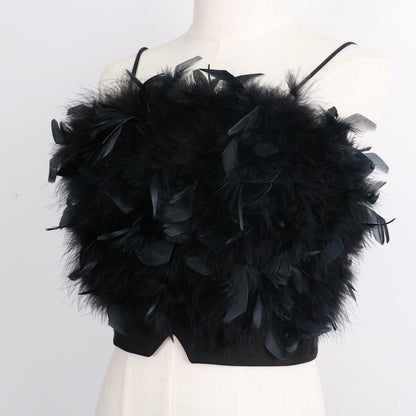 Women's Embroidered Feather Camisole Top - Summer Tube Top with Petal Details