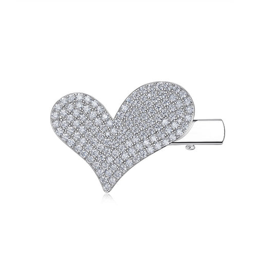 Heart-Shaped Moissanite Hair Clip - S925 Silver Platinum-Plated Accessory