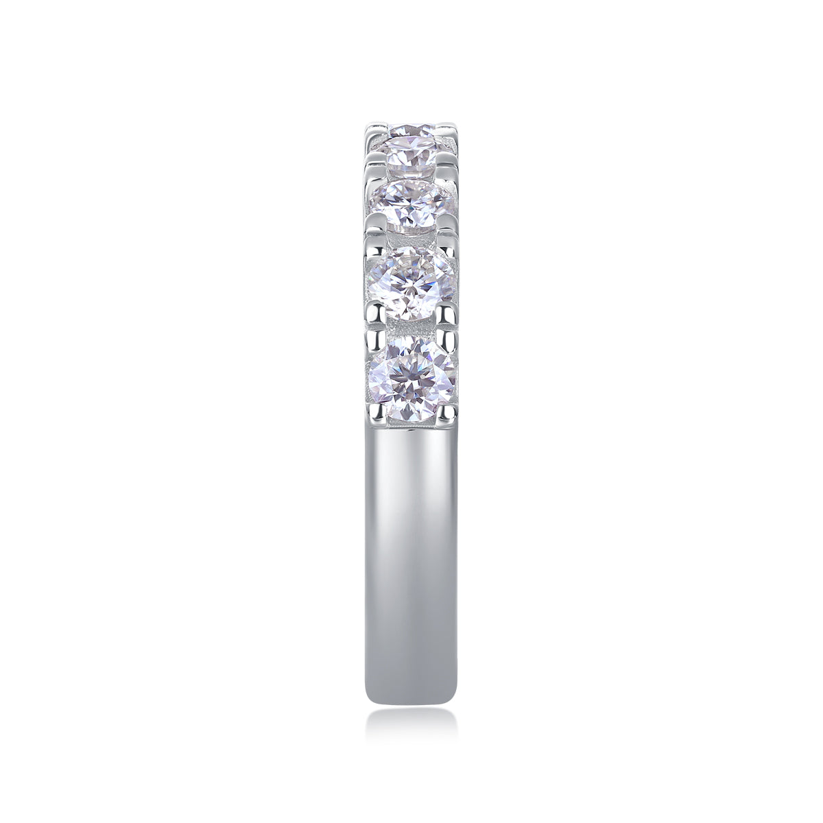 0.1 Carat Moissanite Sterling Silver Ring - Platinum Plated Wedding Band