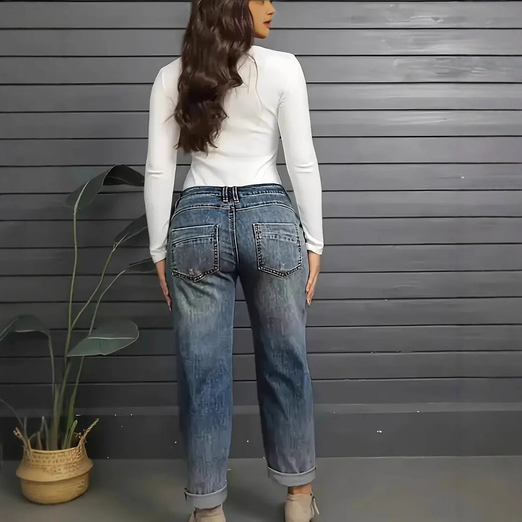 Women's Relaxed Casual Versatile Slimming Jeans - High Waist Denim Pants