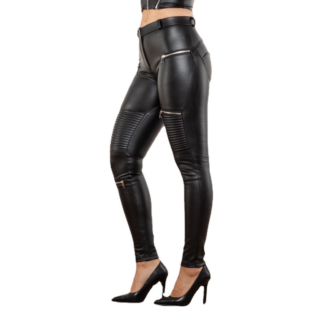 Women's Matte Black Faux Leather Pants - High-Waist Sculpting Leggings
