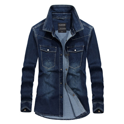 Men's Long Sleeve Denim Shirt - Cotton Casual Outdoor Leisure Shirt