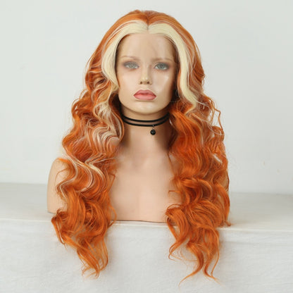 Front Lace Matte Chemical Fiber Wig - European Fashion Mixed Color Mid-Length Curly Hair