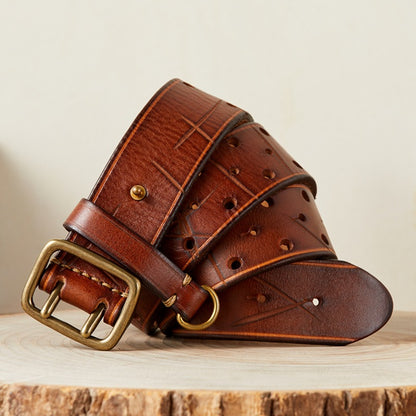 Men's Genuine Leather Cowhide Belt - Retro Copper Buckle Jeans Belt