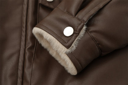Women's Oversized PU Leather Motorcycle Jacket - Street Style Casual Biker Coat