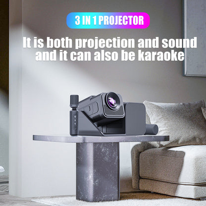 Three-in-one karaoke projector with microphone in black finish