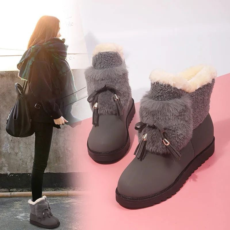 Women's Mid-Length Snow Boots - Microfiber Winter Boots with Front Zipper