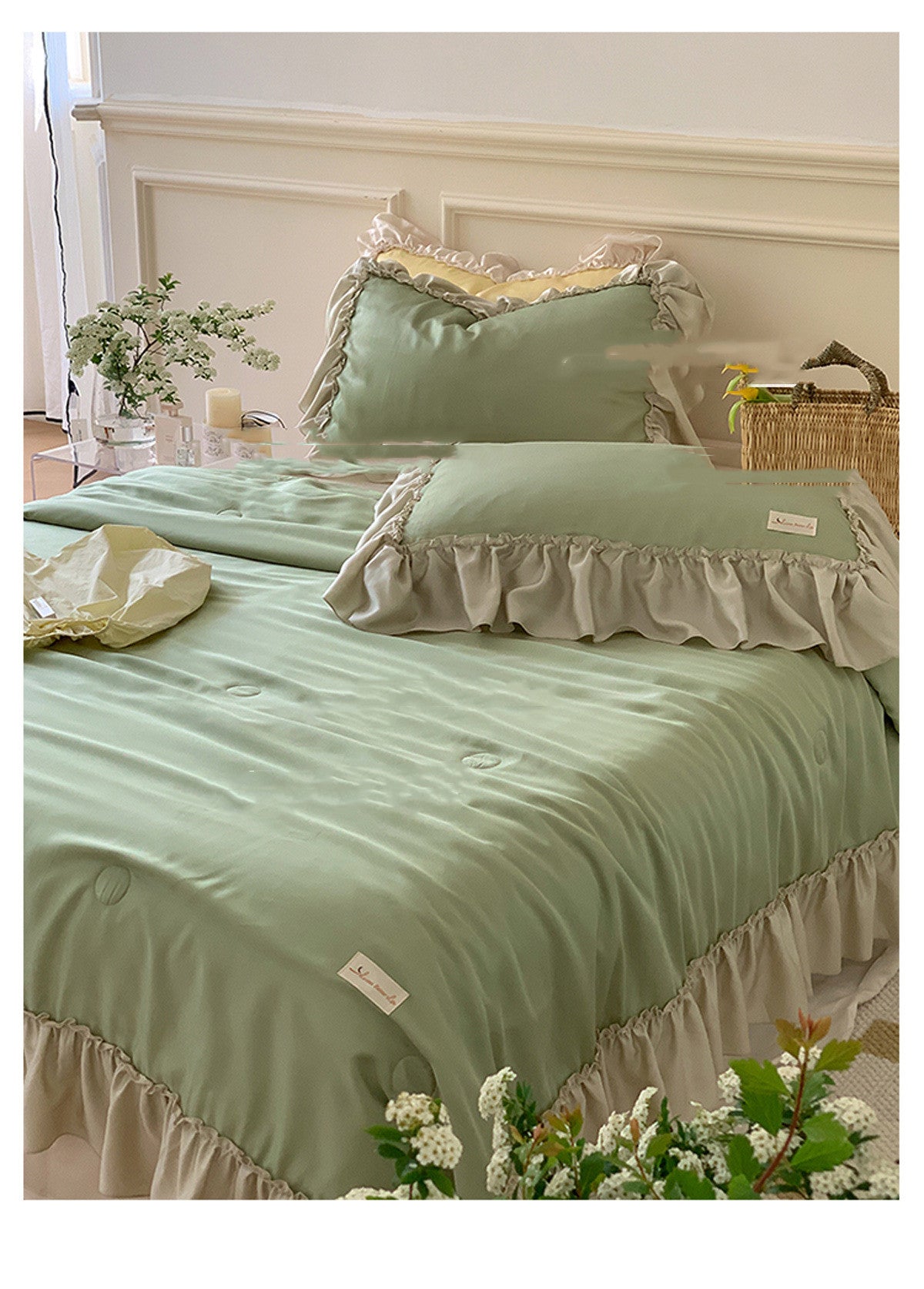 French Lotus Leaf Ice Silk 4-Piece Bedding Set