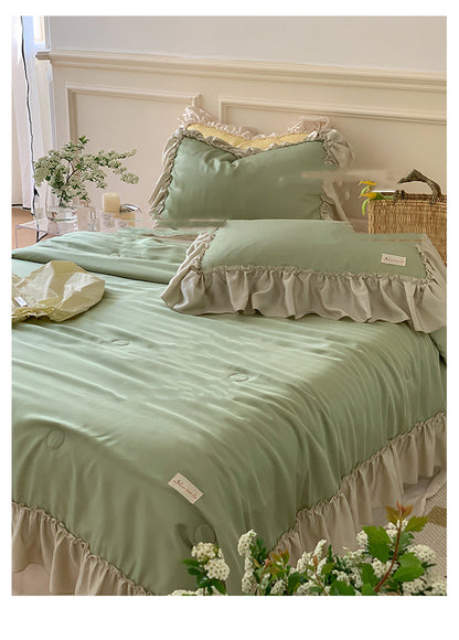 French Lotus Leaf Ice Silk 4-Piece Bedding Set