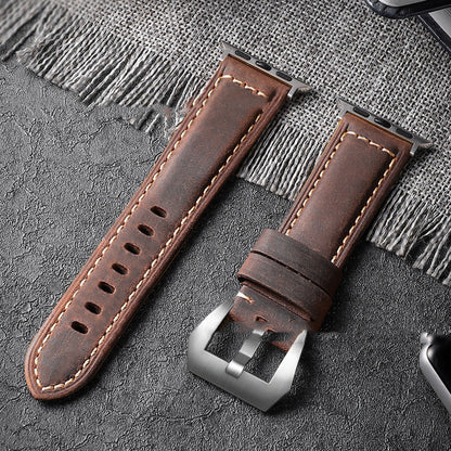 Crazy Horse Leather Apple Watch Band - Brushed Cowhide with Silver Buckle