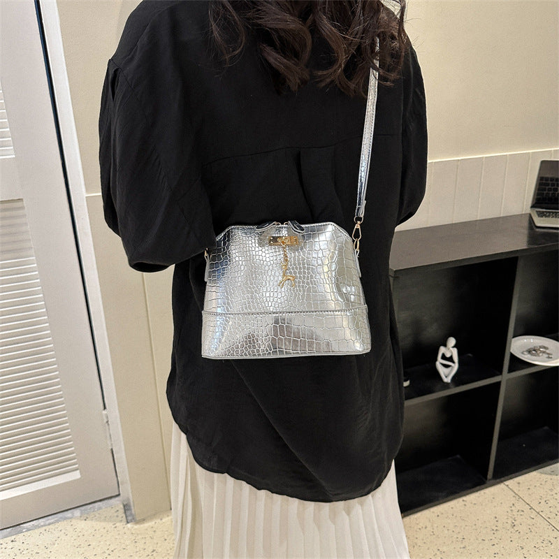 Shell-Shaped PU Leather Crossbody Bag - Large Capacity Solid Color Shoulder Bag