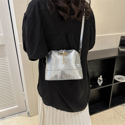 Shell-Shaped PU Leather Crossbody Bag - Large Capacity Solid Color Shoulder Bag