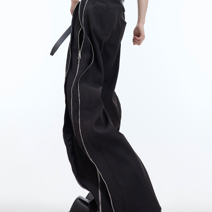 Double Layer Zipper Pants - Modern Deconstructed Design Casual Trousers