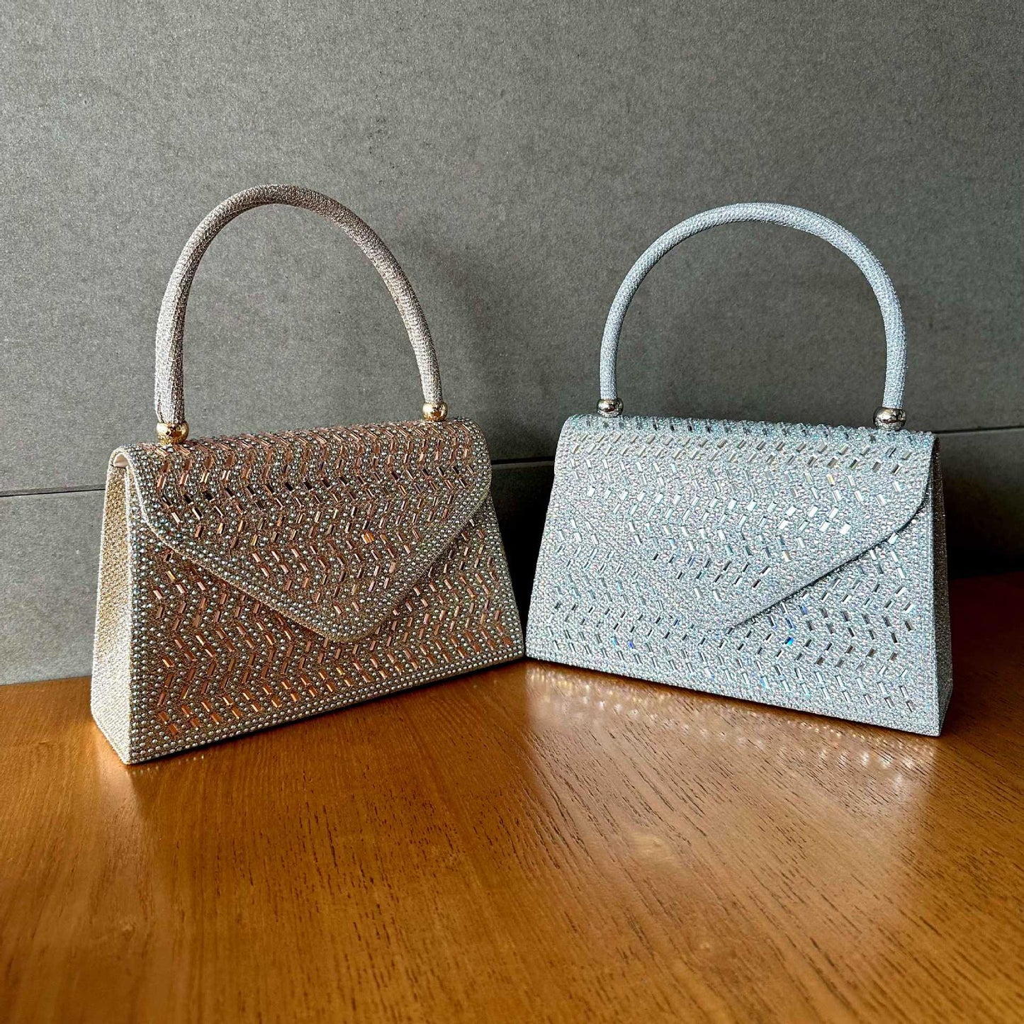 Rhinestone Evening Clutch Handbag - Metallic Nylon Dinner Bag