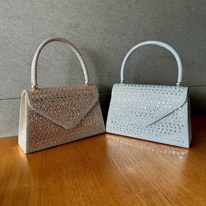 Rhinestone Evening Clutch Handbag - Metallic Nylon Dinner Bag