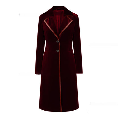 Women's Elegant Velvet Coat - Sophisticated Long Sleeve Winter Jacket