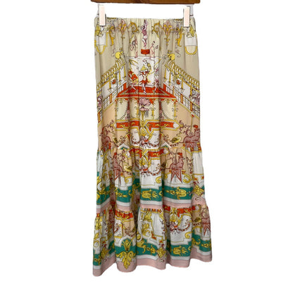 Elastic Waist Silk Print Tiered Skirt