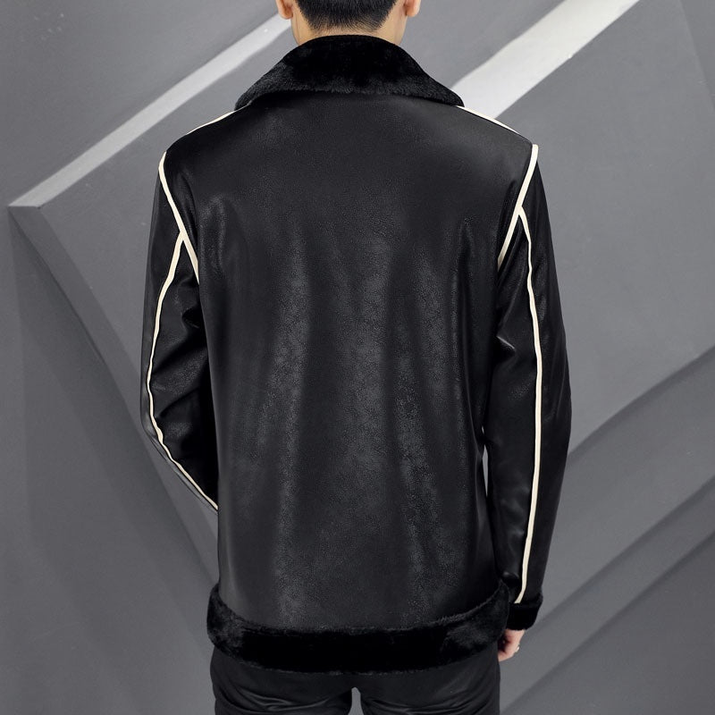 Men's Warm Suede Leather Coat - Velvet Lined Cotton Padded Jacket with Fur Collar