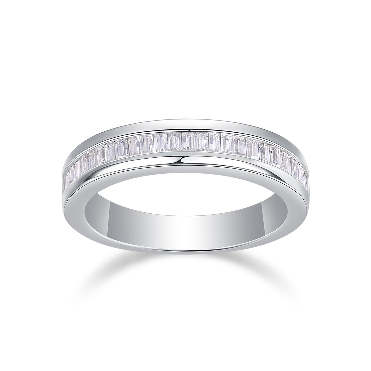 Square Moissanite Sterling Silver Ring Set - Platinum Plated Wedding Band