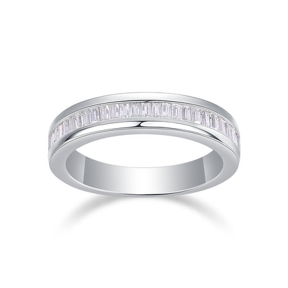 Square Moissanite Sterling Silver Ring Set - Platinum Plated Wedding Band
