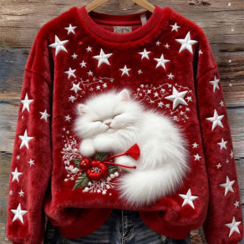3D Digital Printed Christmas Sweater - Women's Crew Neck Long Sleeve