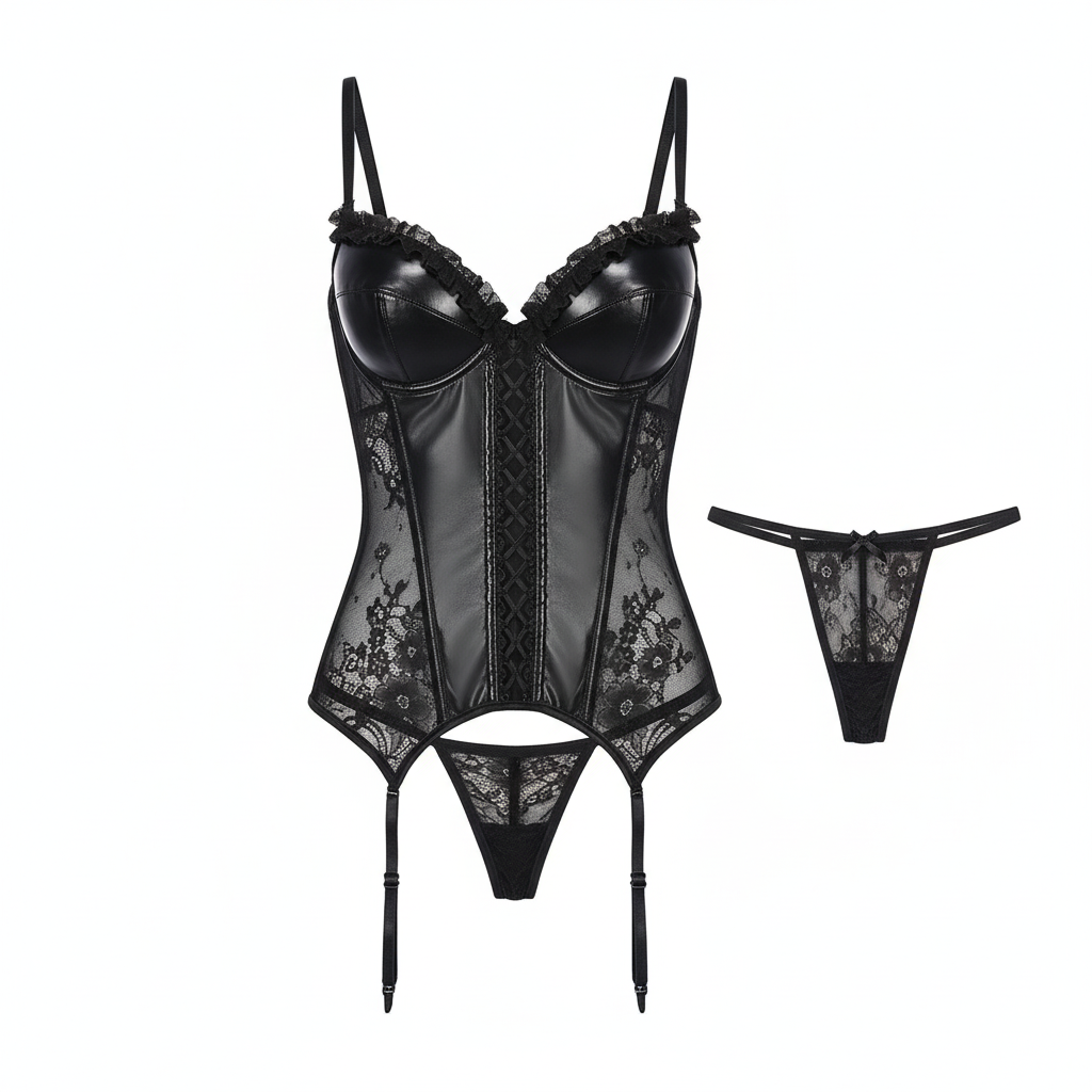Women's Lace Bustier Lingerie Set - Elegant Polyester Design