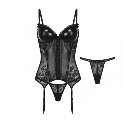 Women's Lace Bustier Lingerie Set - Elegant Polyester Design