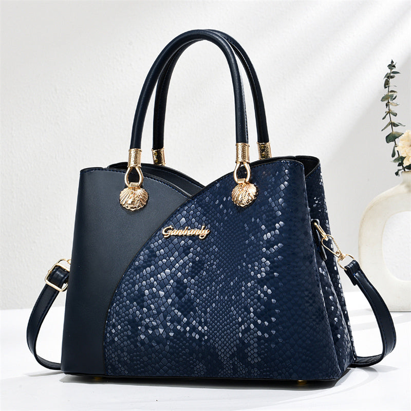 Large Capacity Fashion Tote Bag - PU Leather with Stone Pattern Detail