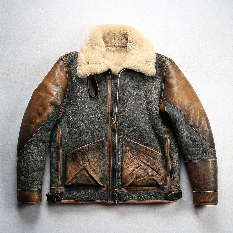 Men's Premium Sheepskin Leather Lapel Coat - Retro Vintage Style