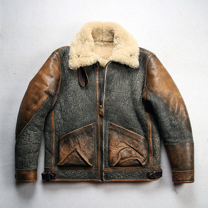 Men's Premium Sheepskin Leather Lapel Coat - Retro Vintage Style
