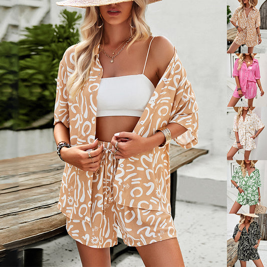 Printed Short Sleeve Shirt & Shorts Set - 2-Piece Casual Summer Outfit