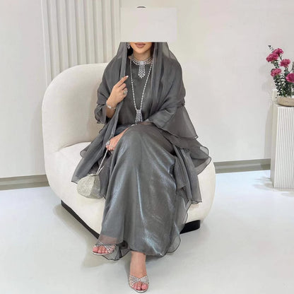 Women's Solid Color Loose Casual Cardigan Robe Dress - Long Sleeve Polyester