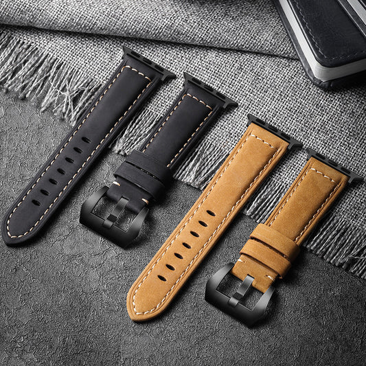 Crazy Horse Leather Apple Watch Band - Brushed Cowhide with Silver Buckle