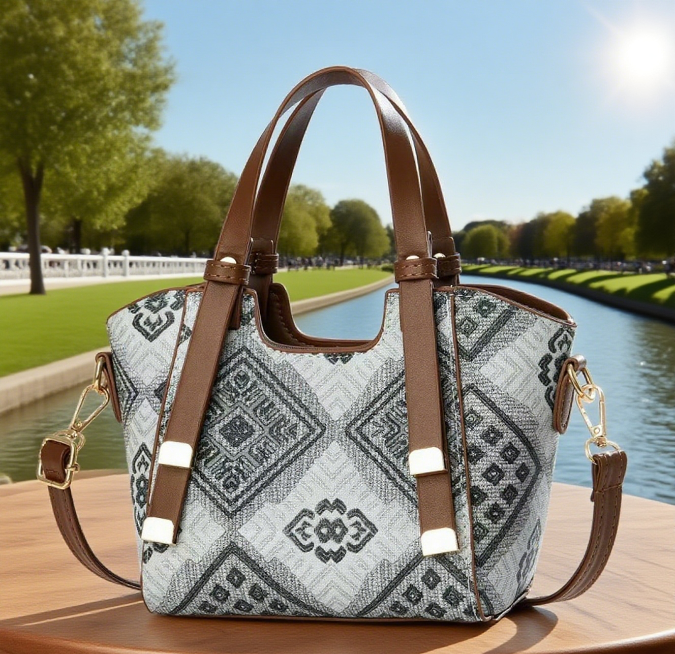 Luxury Monogram Boston Pillow Bag - Jacquard Embroidery Crossbody Handbag