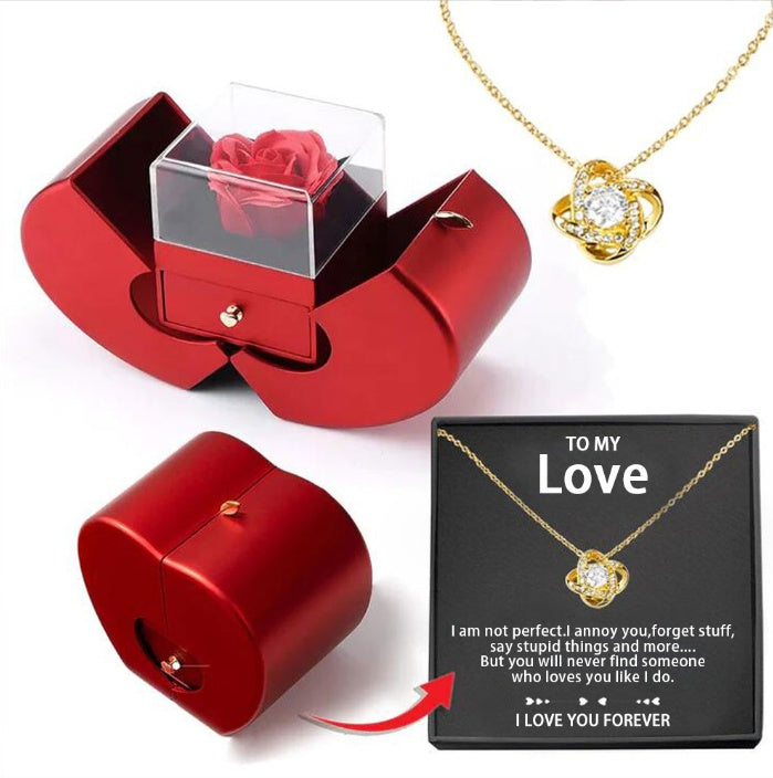 Eternal Rose Necklace Gift Box Set | Copper Clavicle Chain | Soap Flower | Apple & Card Box Options