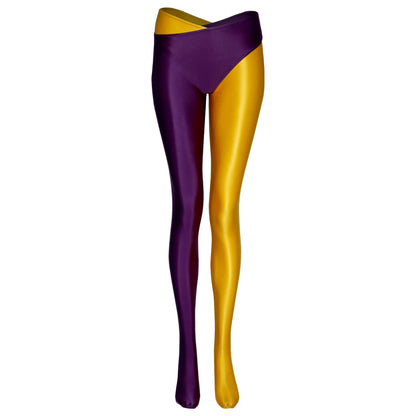 Crossed Two-Color Split-Leg Glossy Pants - Women's High Waist Nylon Leggings