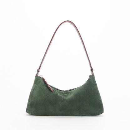Suede Underarm Baguette Bag - Retro Matte Top-Grain Leather Shoulder Handbag