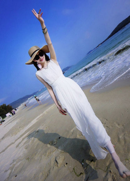 Premium Slim Fitting White Silk Long Dress - Elegant Maxi Gown
