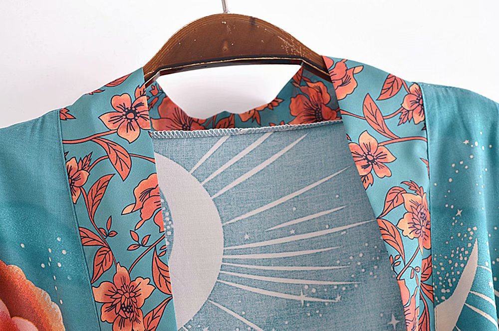 Women's Kimono Robe Gown Cover - Elegant Printed Spun Rayon Loungewear