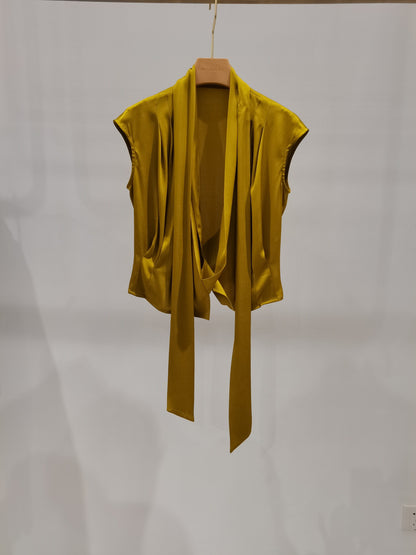 V-Neck Wrap Tie Waist Silk Shirt | Premium Women's Blouse