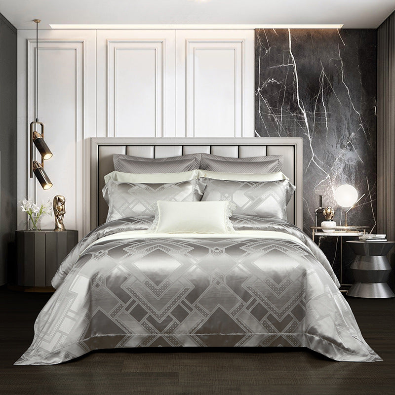 Silk Tencel Jacquard Bedding Four-Piece Set - Luxury Duvet Cover and Sheet Set