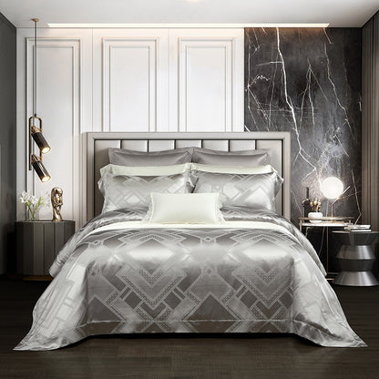 Silk Tencel Jacquard Bedding Four-Piece Set - Luxury Duvet Cover and Sheet Set