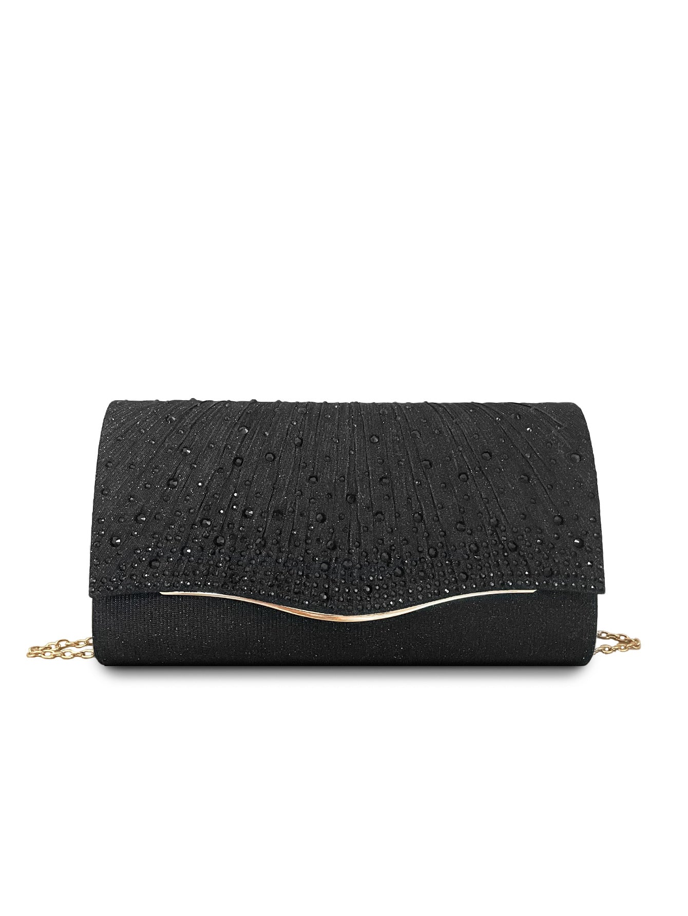 Rhinestone Evening Clutch - Woven Fabric Dinner Bag with Diamond Embellishments